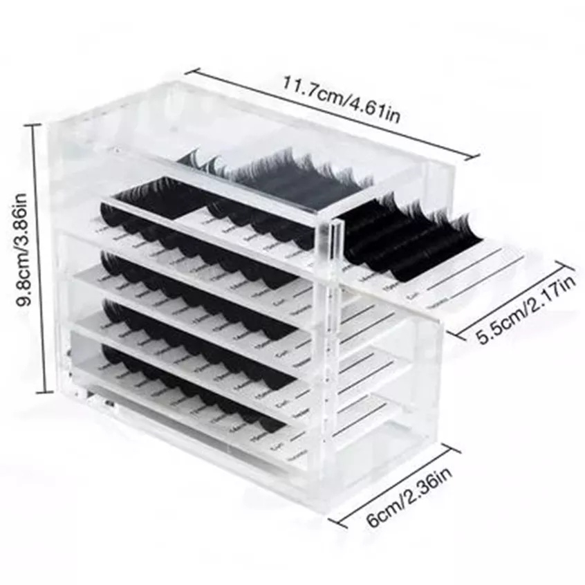 Caixa de armazenamento de cílios de 5 camadas Caixa de ferramentas de armazenamento de cílios para enxerto de cílios de acrílico à prova de poeira Caixa de armazenamento de flores de cílio