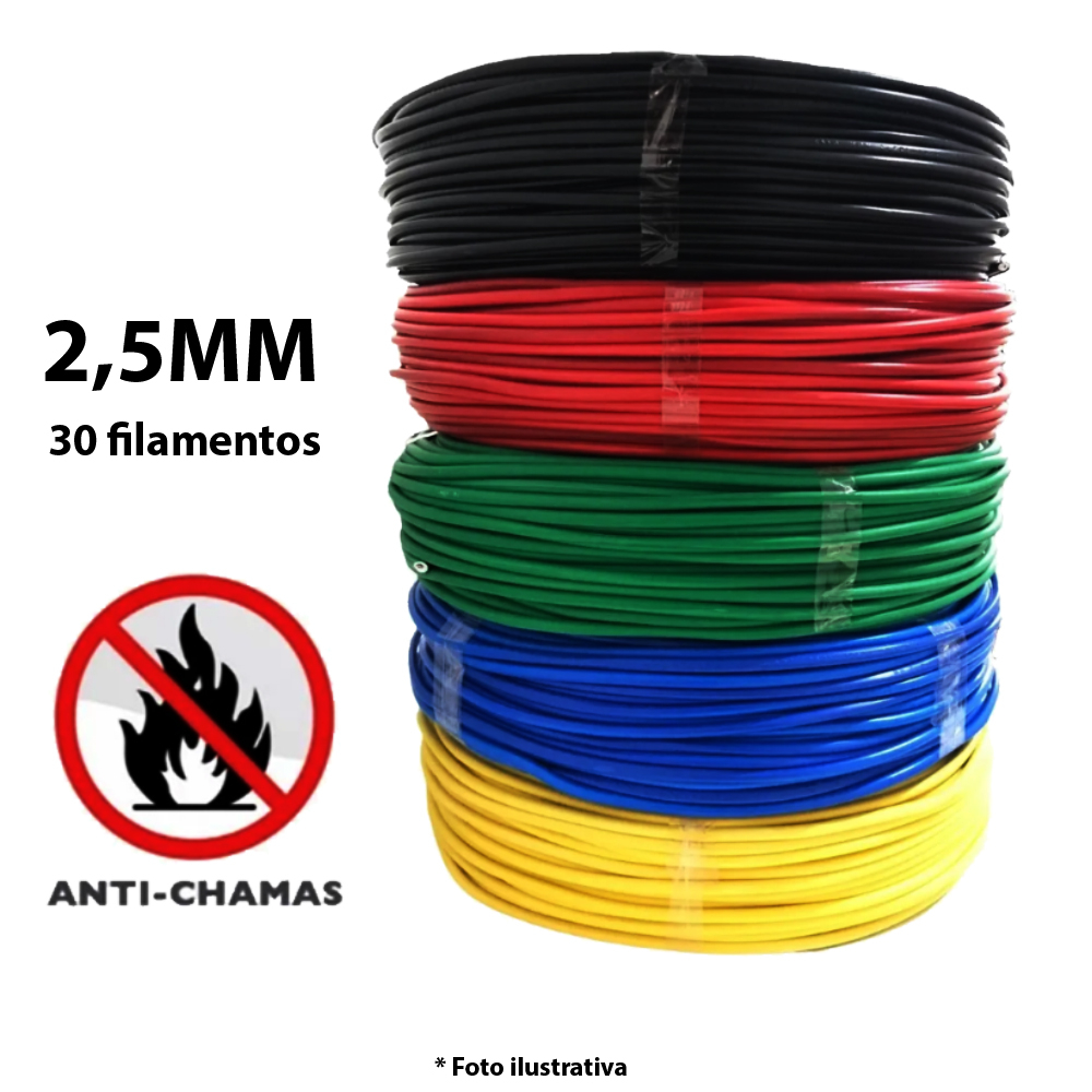 Cabo Elétrico Flexível 2,5mm X 50 metros Colorido Fio Residencial Fio Elétrico Anti Chamas Rolo Eletricista Conduite