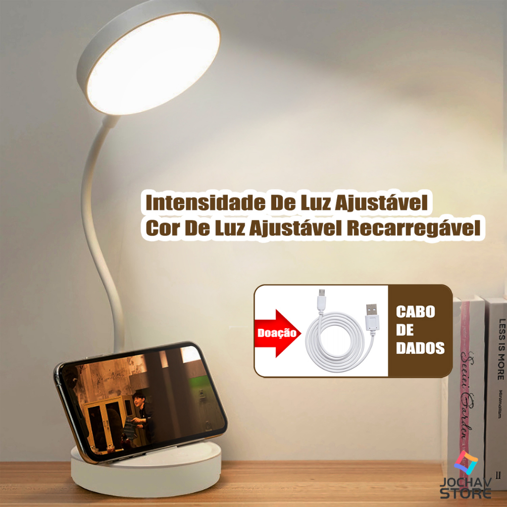 Luminária De Mesa Led USB Recarregável Sem Fio Portátil Para Lâmpada De Leitura