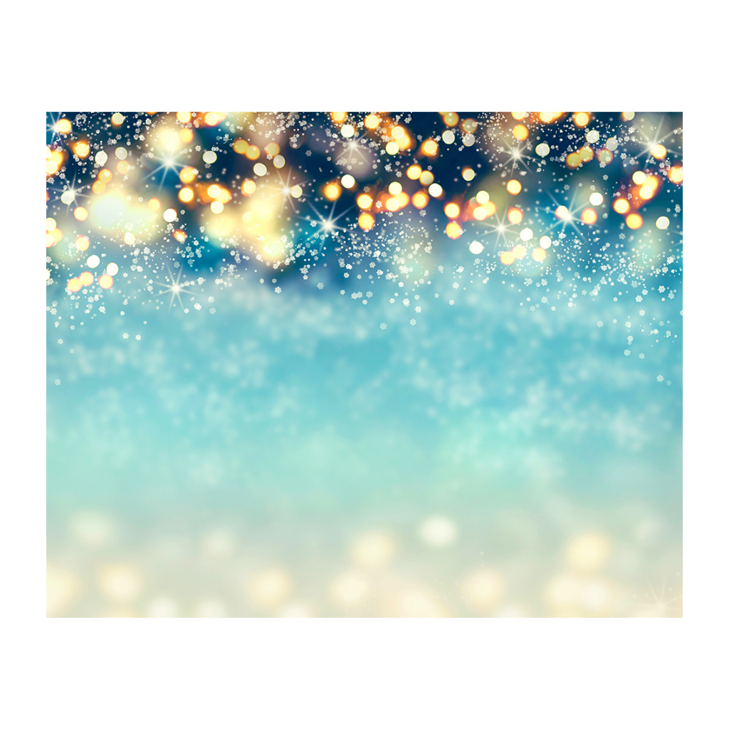 Fundo Fotográfico 2x1,60mts LxA em malha Sublimada Luzes de Natal Azuis douradas turquesa