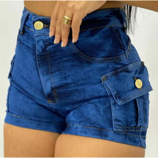 Shorts Jeans Feminino Sarja Cargo Com Laycra Cintura Bolso Na Lateral Do 36 ao 50