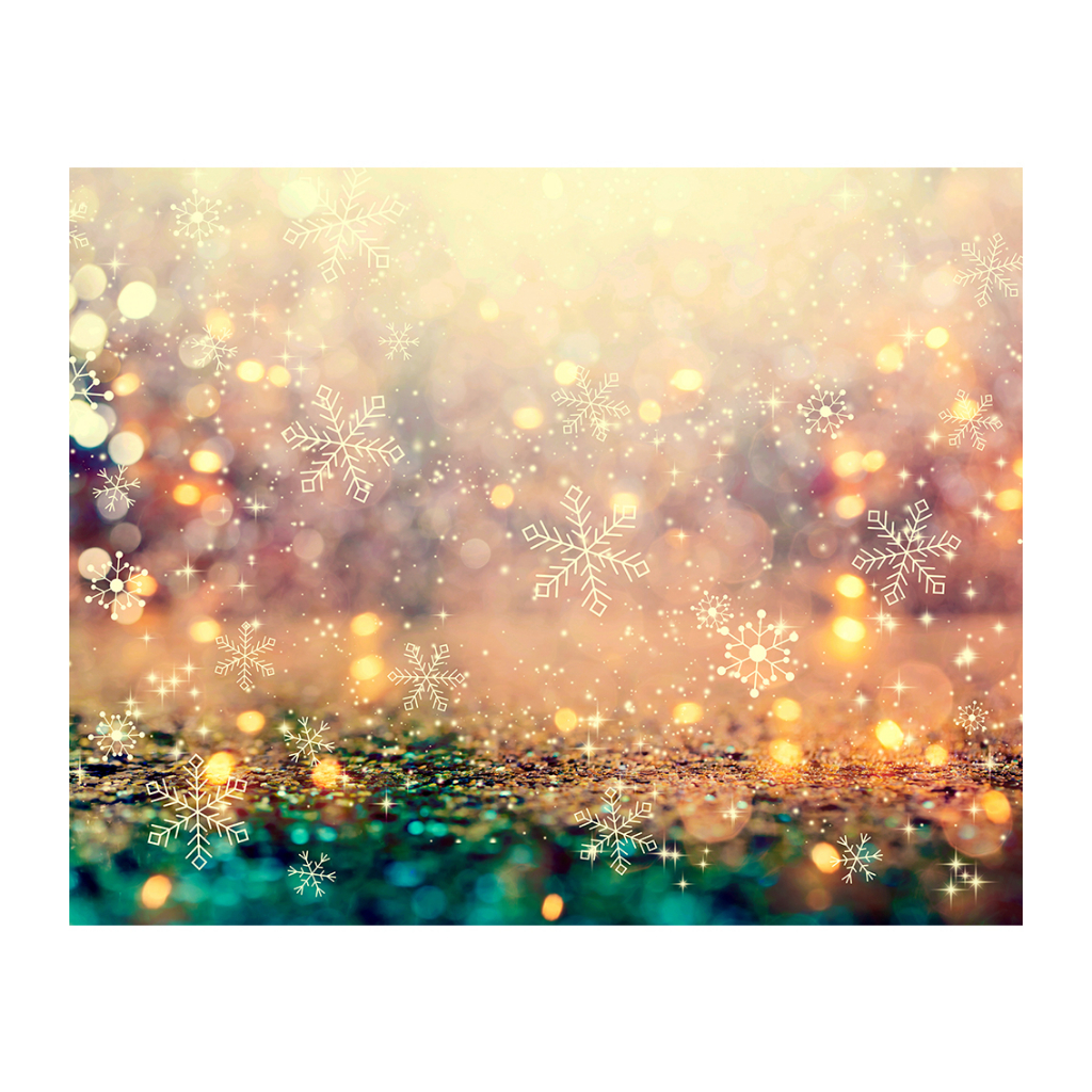 Fundo Fotográfico 2x1,60mts LxA em malha Sublimada Luzes de Natal Neve dourado turquesa brilhos