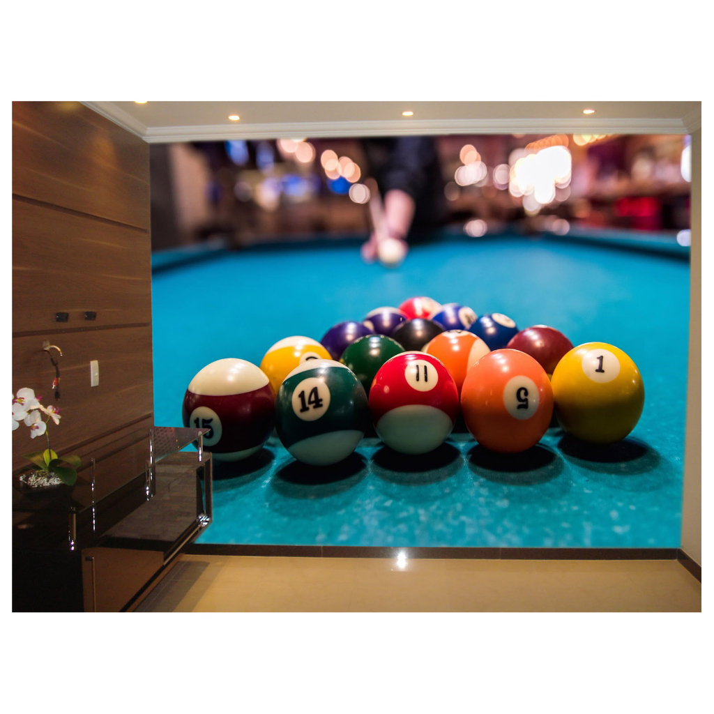 Papel de Parede Decorativo - Adesivo de Parede Salão de Jogos Jogatina Bilhar Sinuca Bola 8 M² JCS035