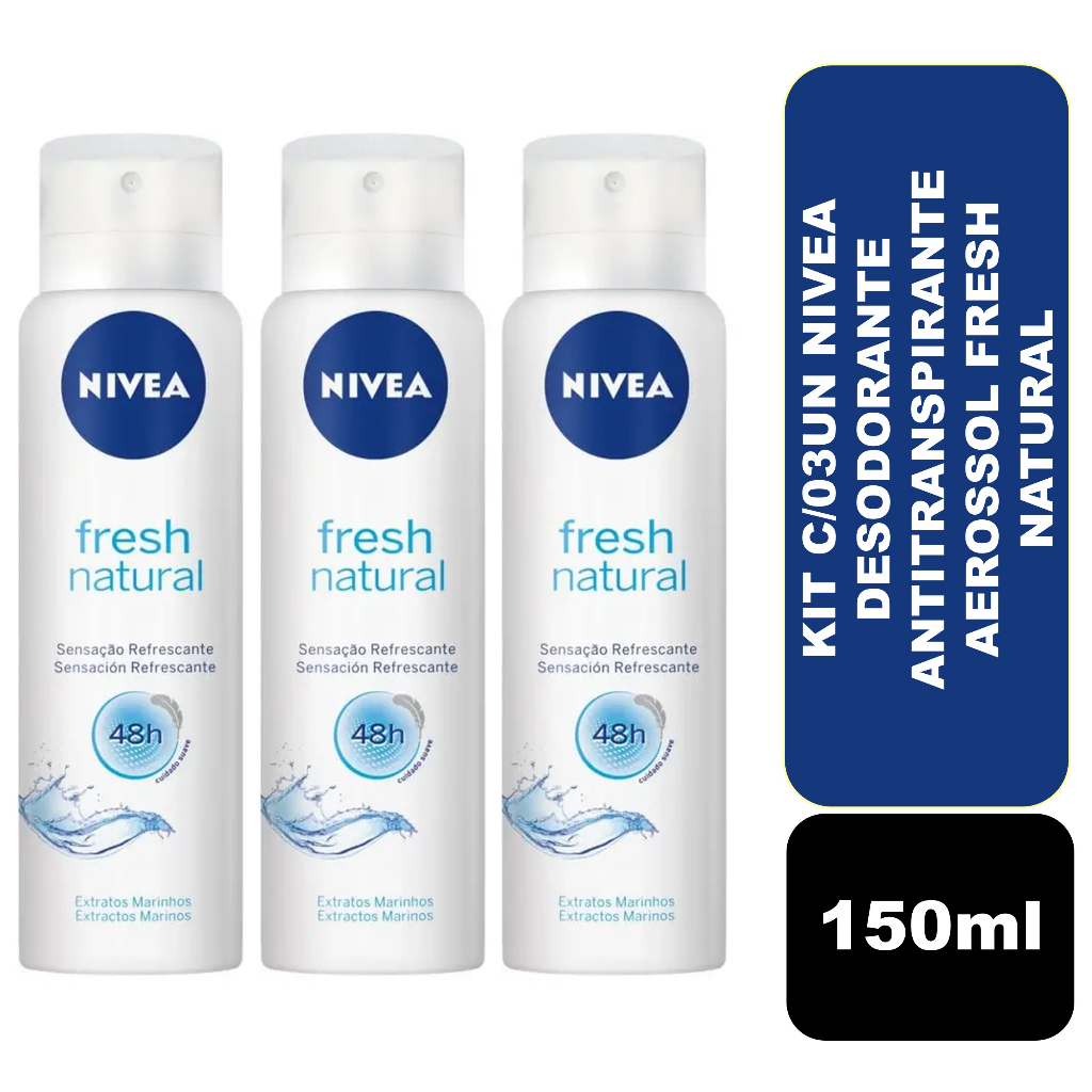 Kit com 03un Nivea Desodorante Antitranspirante Aerossol Fresh Natural 150ml