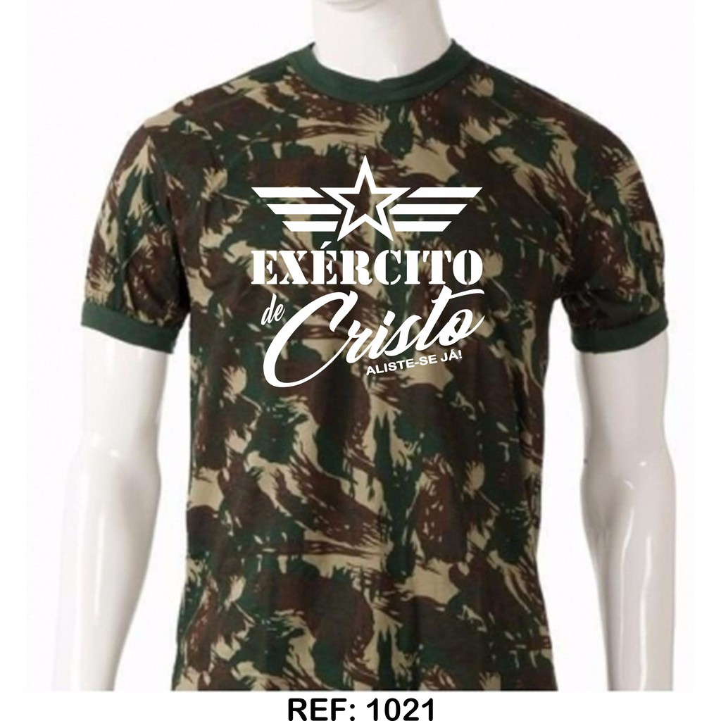 Camisa camuflada Exercito Cristo e Exercito de Jesus malha Pv Manga Curta, Anti Pilling proteção UV Excelente acabamento