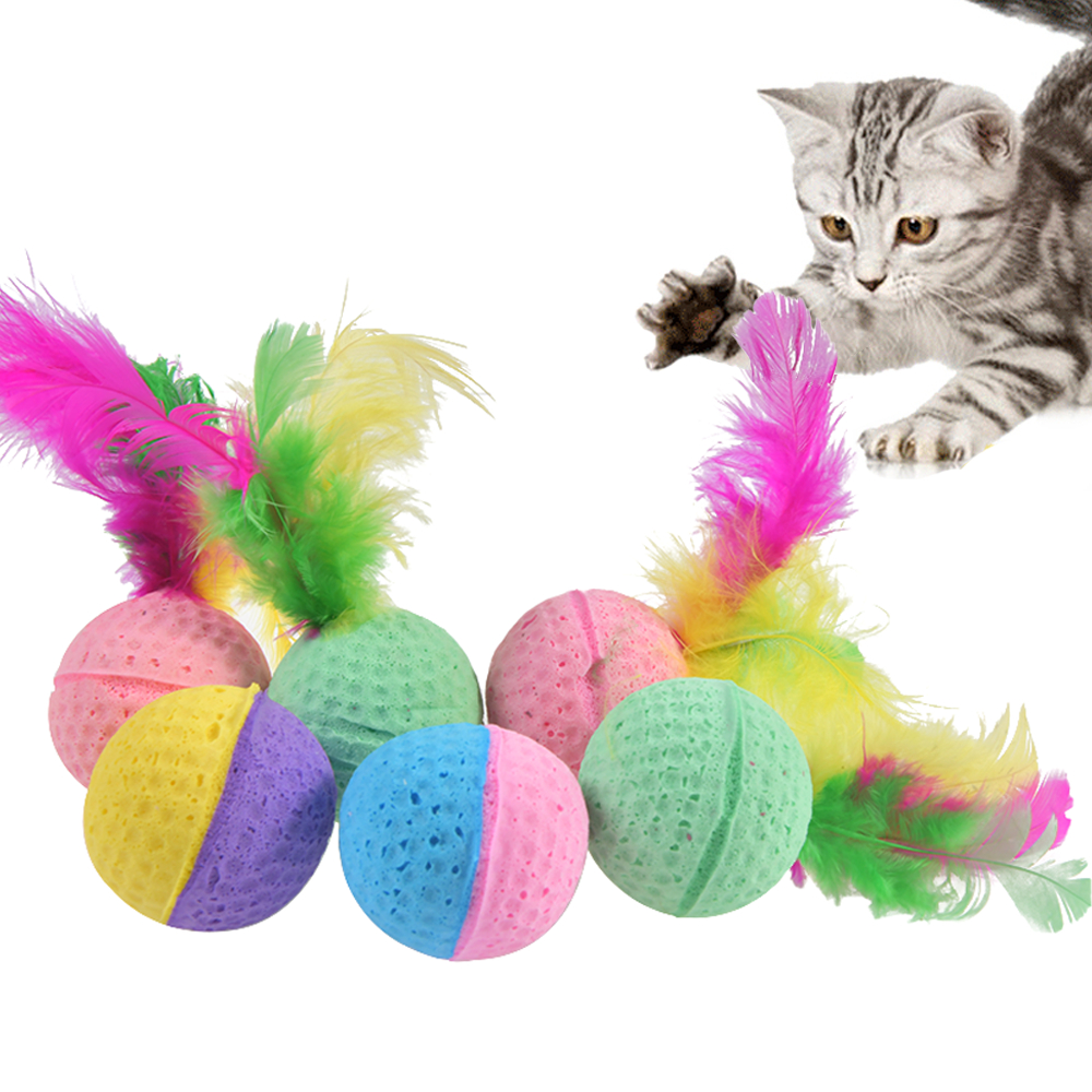 Brinquedo Bola Bolinha Macia Leve Respirável Com Penas Super Resistente Para Gato Brincar Divertido LR-0187