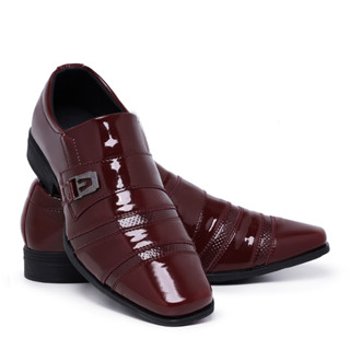 Sapato Social Masculino 803 Bordô Estilo Italiano Bico Quadrado Casual Casamento