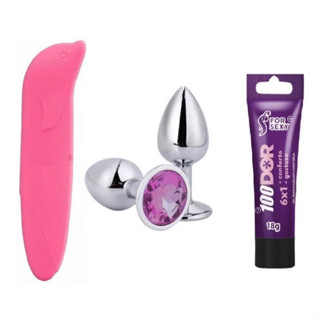 Kit vibrador ponto G + Plug anal P, M ou G + 100 dor lubrificante anestésico anal - sex shop EMBALAGEM DISCRETA