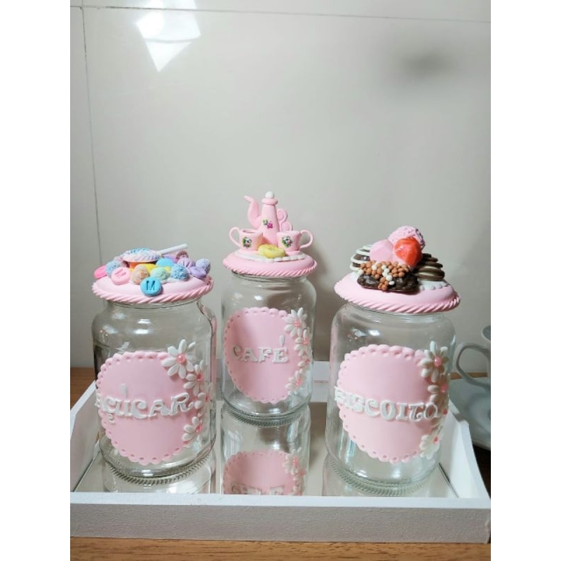 Kit 3 Potes de biscuit , em cores variadas ideal para o cantinho do café em Oferta na Shopee