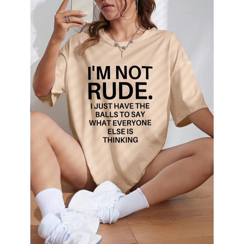 Camiseta Im Not Rude Oversized Feminina Manga Curta Aesthetic Básica