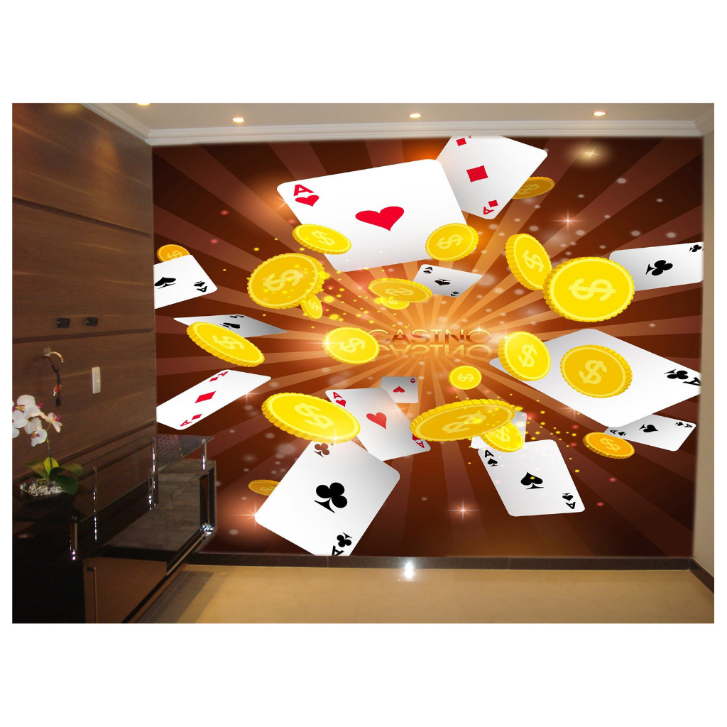 Papel de Parede Decorativo - Adesivo de Parede Salão de Jogos Jogatina Bilhar Sinuca Bola 8 M² JCS042
