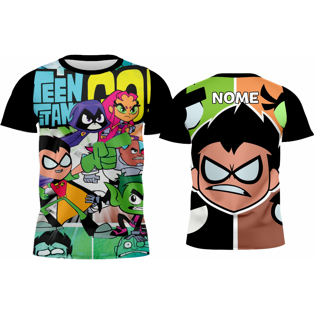Camiseta infantil Jovens Titans Go + nome atrás ! em Oferta na Shopee