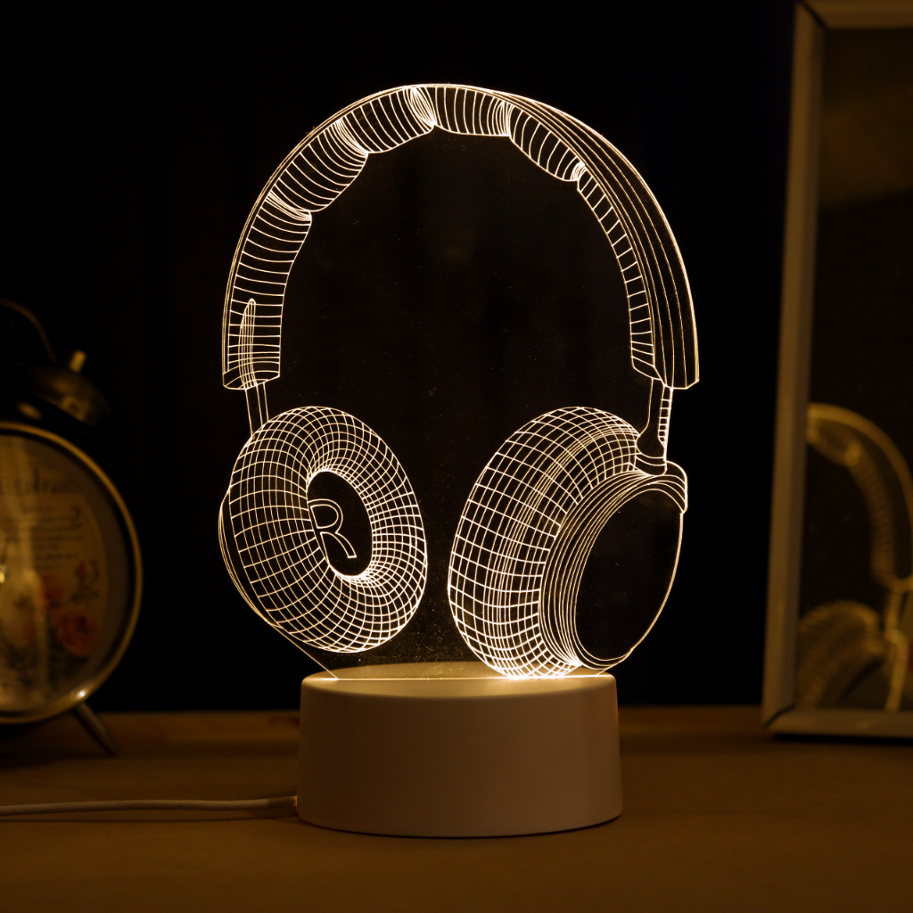 Luminária LED 3D de Mesa / Luz Noturna Presente Criativo / Decoração - Fone Gamer, headset gamer