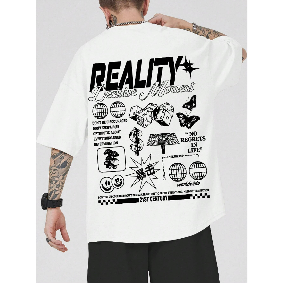 Camiseta Reality Desire Dados Money Oversized Unissex Manga Curta Streetwear