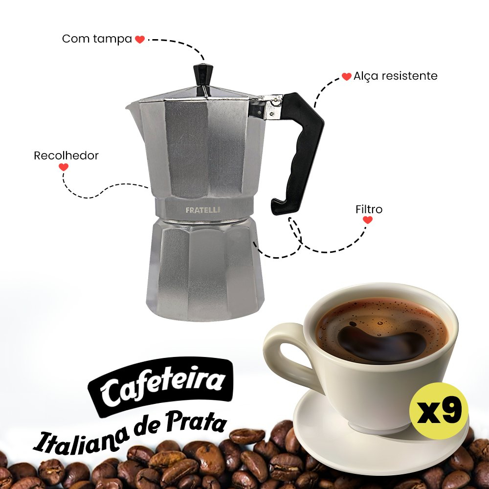 Cafeteira Italiana Grande de Alumínio para Café Puro ate 9xicaras Expresso Utensilio Casa Cozinha - Fratelli