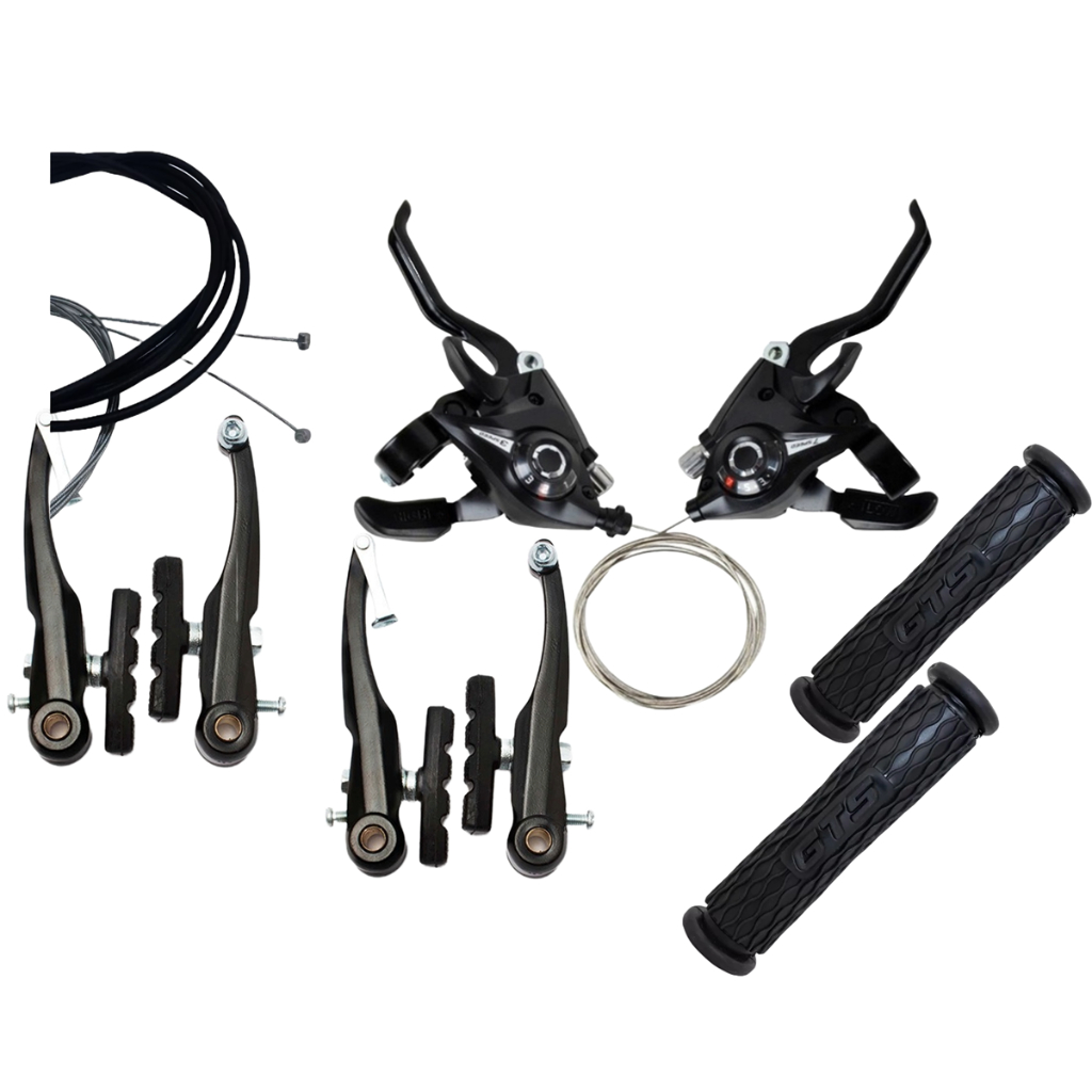 Kit Passador Alavanca Rapid Fire 3x7V / 21v Com Freio De Bicicleta V-brake Aluminio + Cabos + Conduite