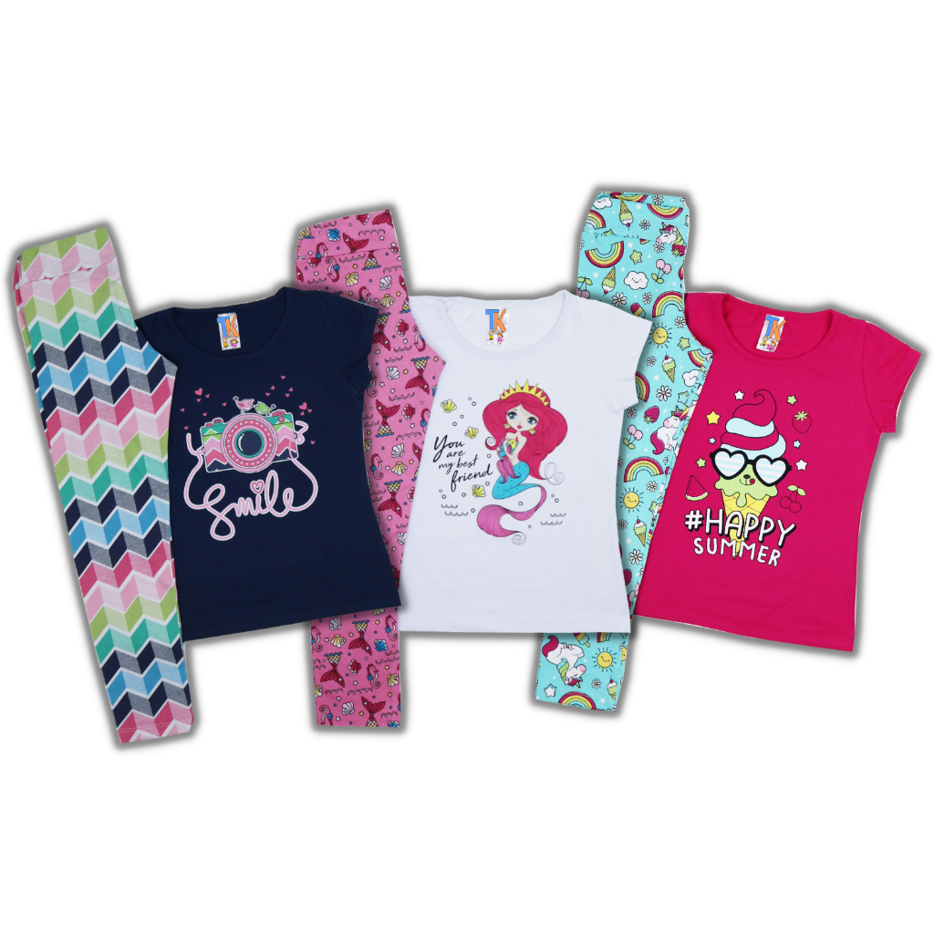 Lote 6 Peças | 3 Camisetas + 3 Legging Menina | Conjunto Infantil e Juvenil Preço Promocional