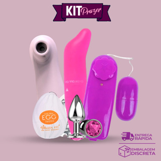 Kit Sexy Shop 5 Itens Vibrador Ponto G + Plug Anal + Egg Masturbador + Vibrador Pulsador Sugador + Vibrador Bullet