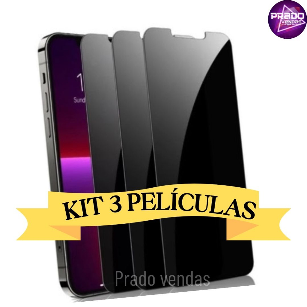 Kit 3 Película IPhone Privacidade de Vidro 3D Privativa Anti-Espião iPhone 6 7/8 7/8 Plus X/XS XR XSMAX 11 11Pro 14 Pro