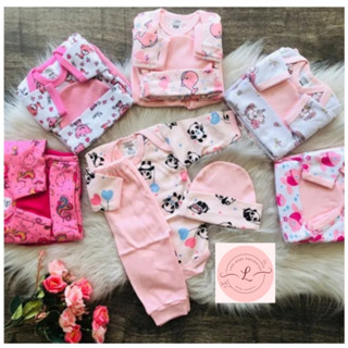 kit 6 peças menina RN P M ou G - 100% algodão - Body bebê manga longa+calça+touca- roupa de bebê recém nascido/Kit bebê em Oferta na Shopee