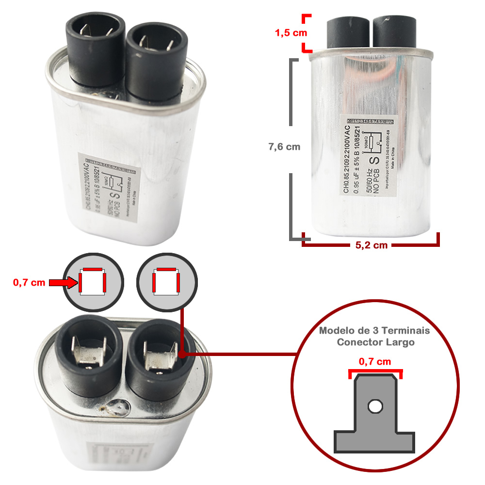 Kit Reparo Microondas Capacitor 0,95uf 3T Largo + Diodo + Fusivel