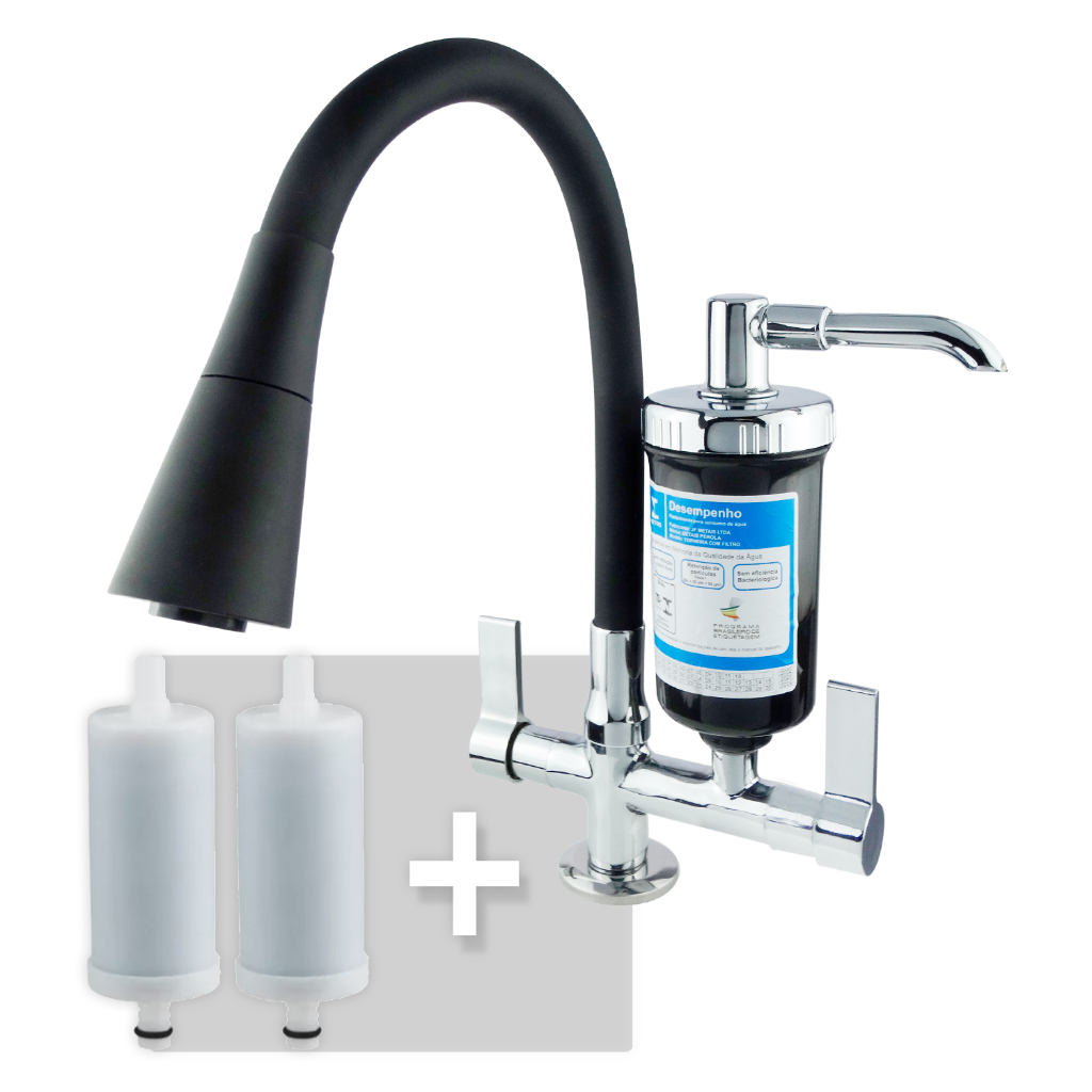 Torneira Cozinha Bancada Filtro Jato Duplo Cone Flexível Safira Copo Color  C-70 Cdg. 2173