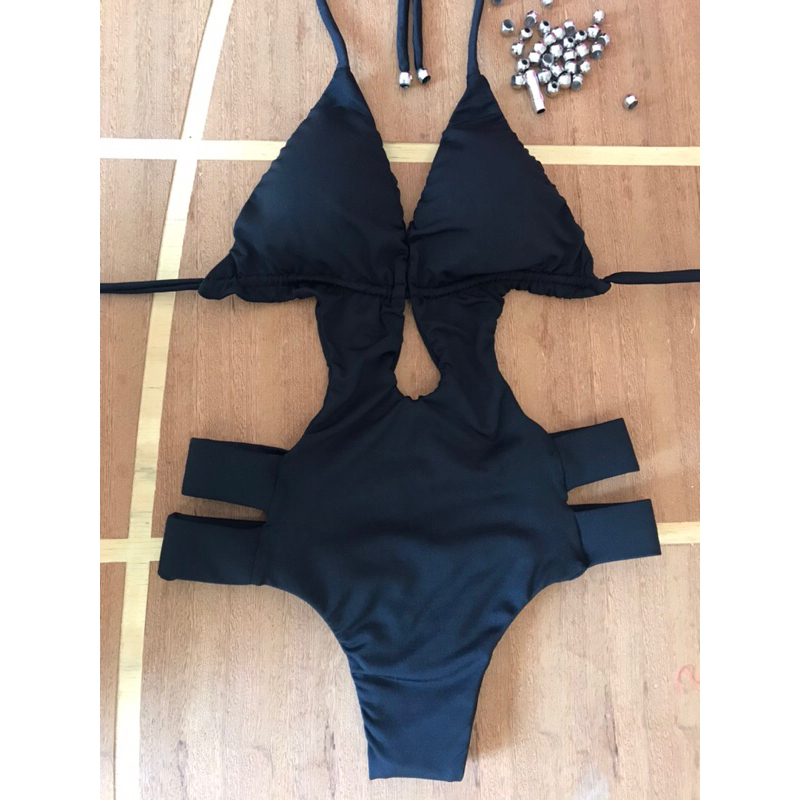 Maiô engana mamãe com calcinha semi fio - parte de cima cortininha - preto - bojo removivel