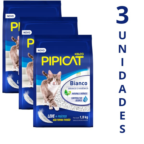 Pipicat Bianco 1,8kg Granulado Sanitário Para Gatos (areia para gatos) KELCO 3 Unidades