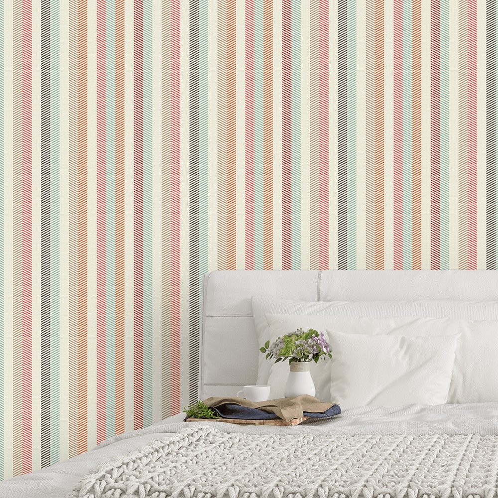 Papel de Parede Efeito Linho Listrado Colorido Alexandria 3m x 50cm