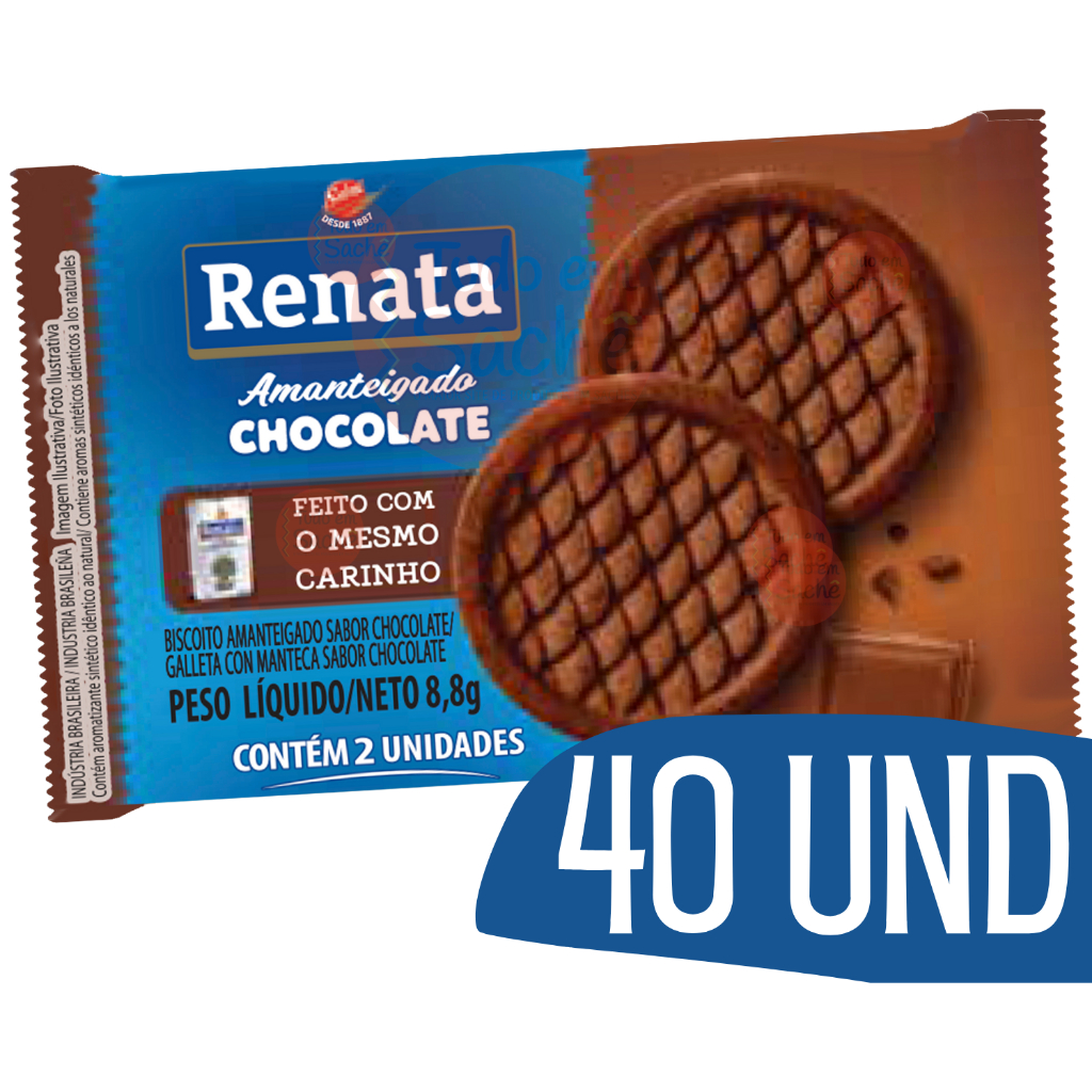 Bolacha Biscoito Amanteigado Chocolate em Sache Individual Renata - 40 und Revenda em Oferta na Shopee