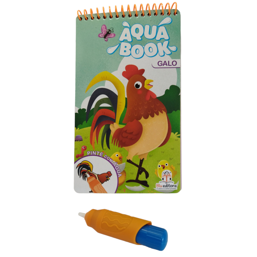 Livro Infantil Coleção Aqua Book - Livro do Galo - Blueditora - livros de pintura - pintura com água