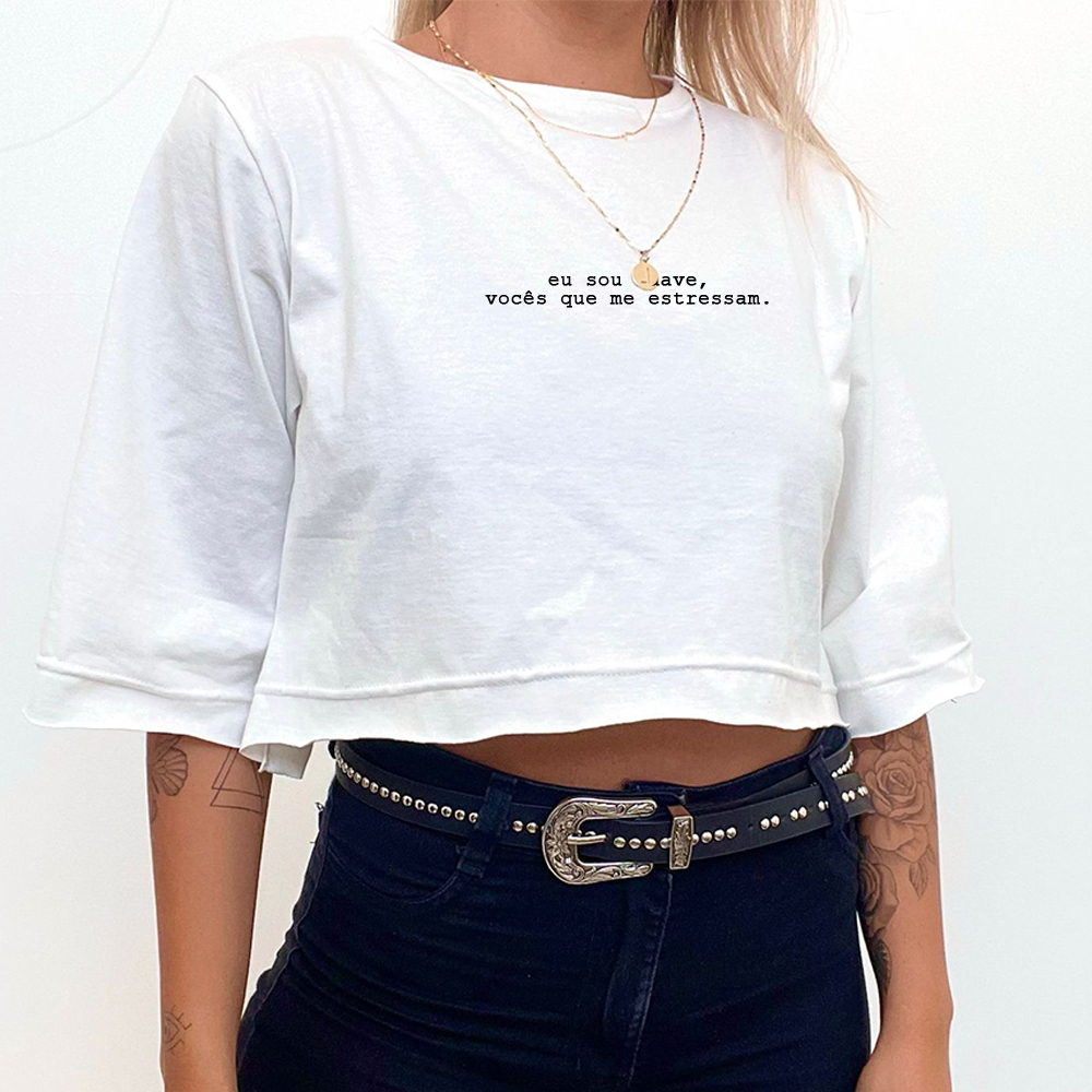 Cropped Algodão ''Eu Sou Suave, Vocês Que Me Estressam'' Premium Manga Curta Estampado Oversized Estiloso
