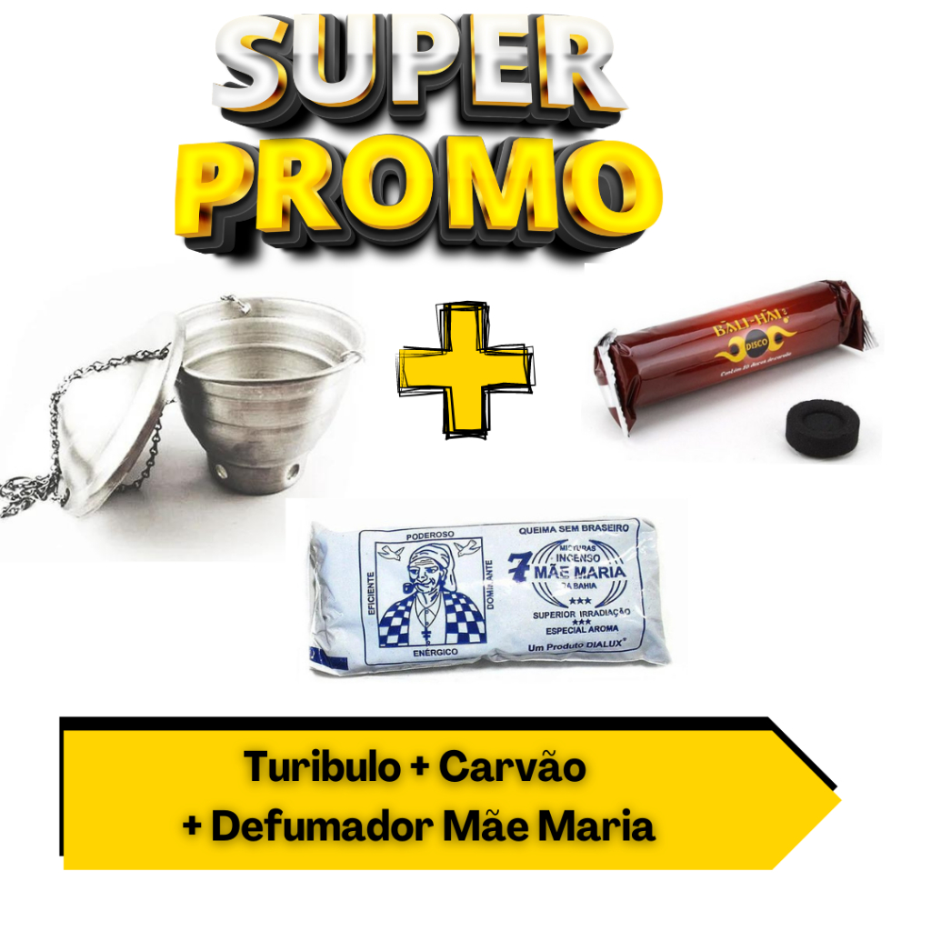 Imagem KIT DEFUMAÇÃO TURIBULO, DEFUMADOR EM ALUMÍNIO + Defumador Mae Maria 50 gramas ideal para Defumação e Meditação + Carvão