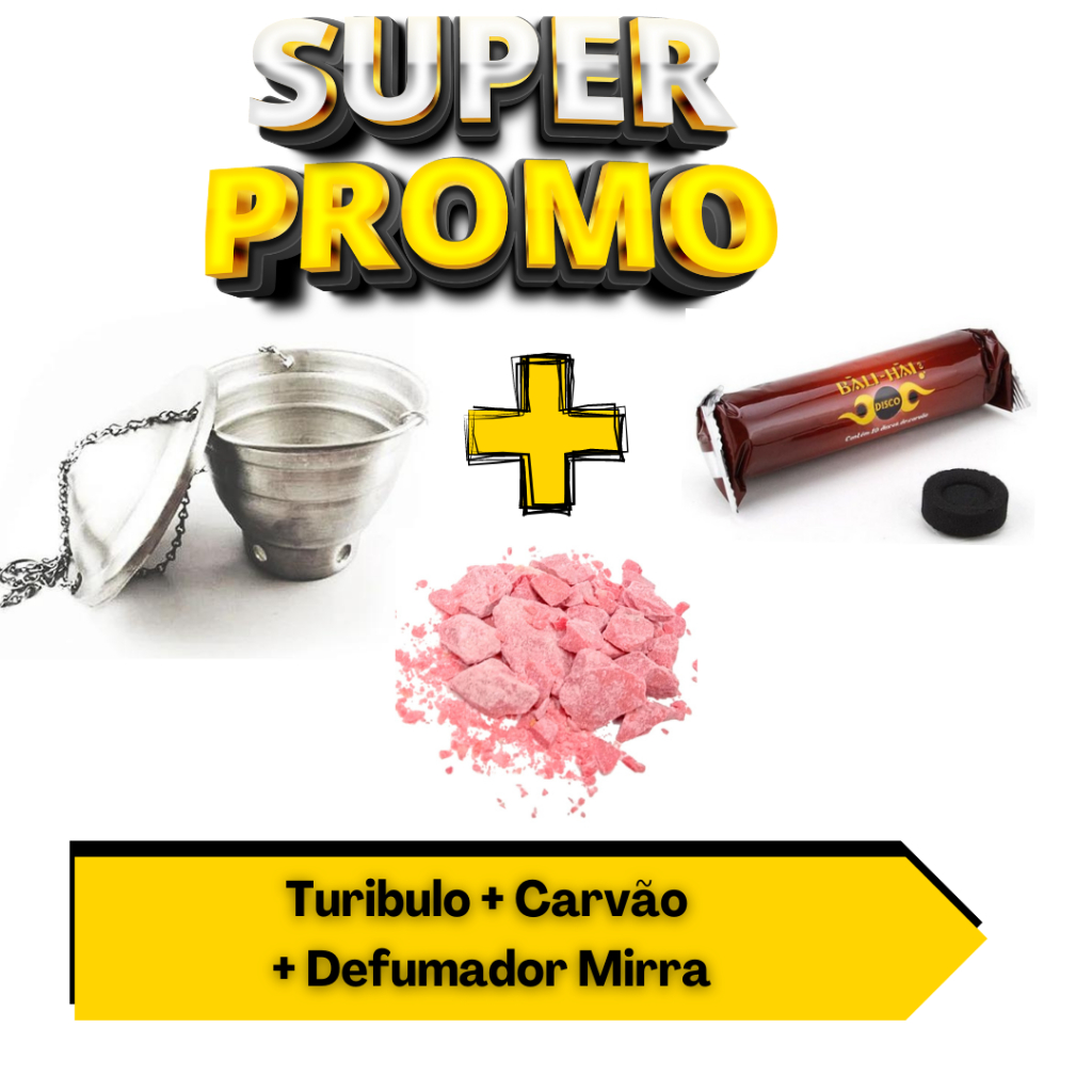 Imagem KIT DEFUMAÇÃO TURIBULO, DEFUMADOR EM ALUMÍNIO + Mirra Incenso 100 gramas em Resina + Carvão ideal para Defumação e Meditação
