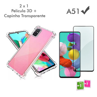 Capa Slim Capa Case Capinha Anti Shock transparente Samsung Galaxy A51+ Película Vidro 3D