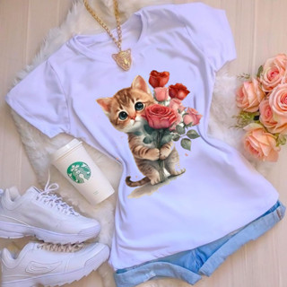 t shirt feminina blusinha basica moda personagens gato P ao GG