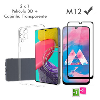 Capa Minimalista com Película 3D Capa Case Capinha Anti Shock transparente Samsung Galaxy M12 + Película Vidro 3D