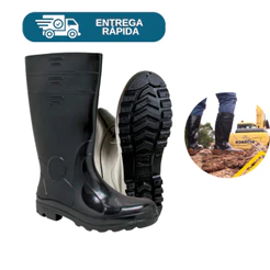 Bota De Pvc Borracha Cano Longo Preta Sem Forro Galocha Impermeável Lavagem Chuva