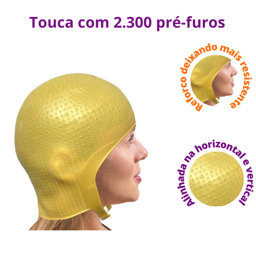 Touca para Luzes Mechas Reflexos Morena Iluminada Loiras Modelo Romana longa Alinhada com 2.300 Pré Furos que cobre a nuca