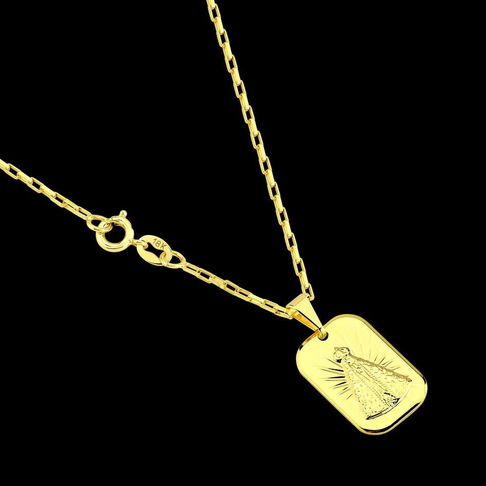 Corrente Veneziana Tijolinho + Pingente Nossa Senhora Banhado a Ouro 18k Cordão Masculino