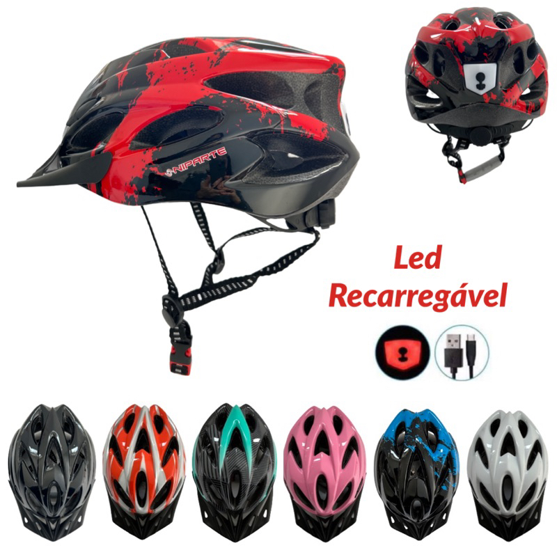 Capacete Bike NIPARTE C/Sinalizador Led Recarregável de USB In-Mould Resistente e leve para bicicletas em Oferta na Shopee