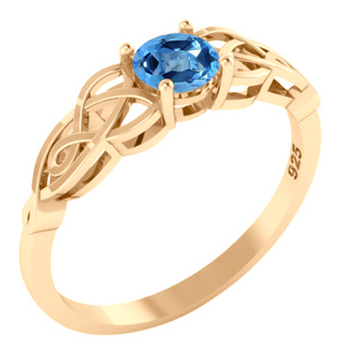Anel Celta Knot Prata 925 Dourada Ouro 18k - Topázio Azul em Oferta na Shopee