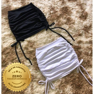 Kit 2 Saias Curta Cordinha Franzida Nas Laterais Gringa Blogueira Ajustavel em Oferta na Shopee