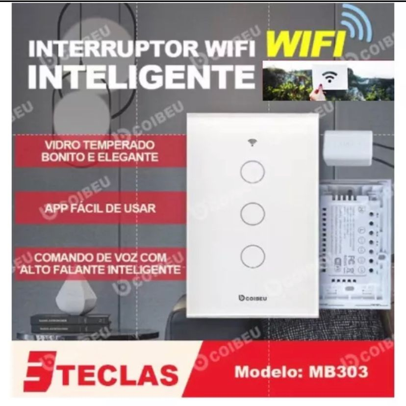 Novo Interruptor Inteligente WiFi Touch 1/2/3/4 Botões Compatível com VOZ Alexa e Google Assistant COIBEU