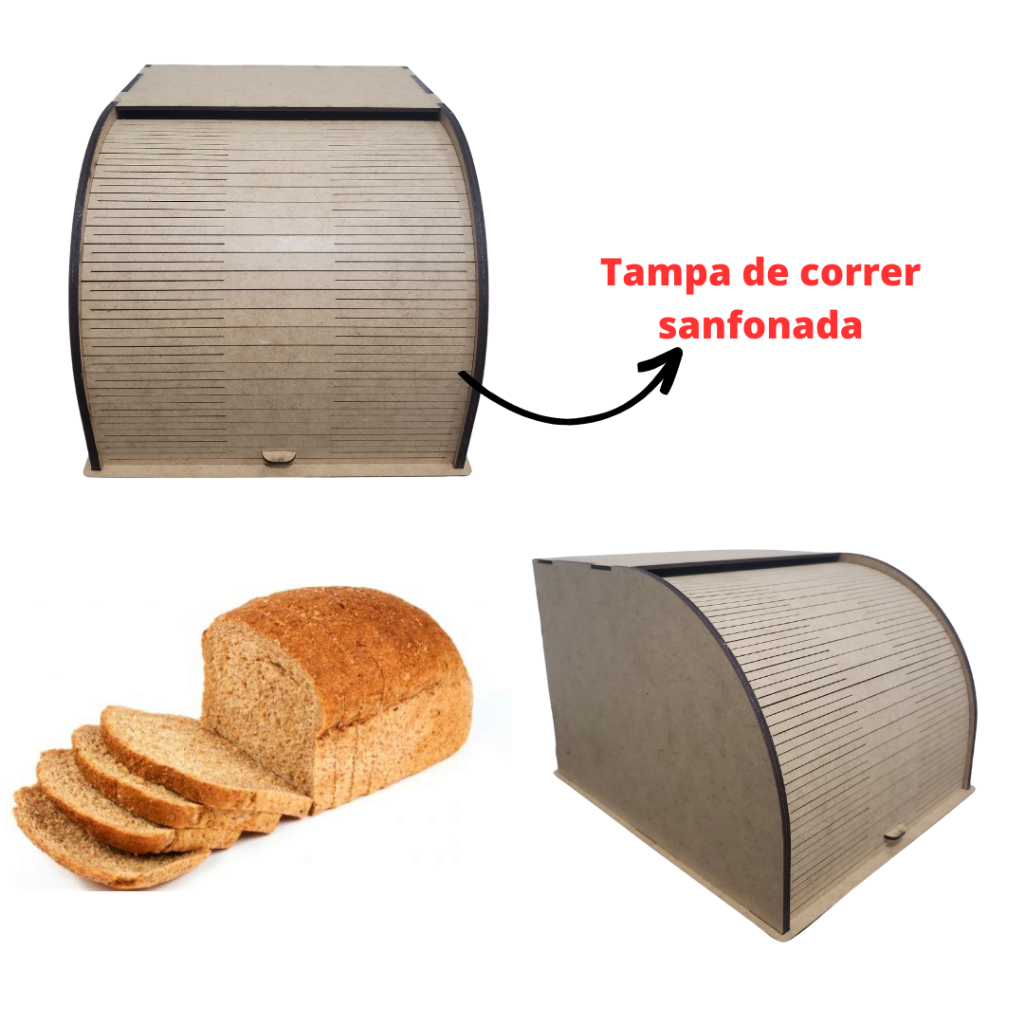 Caixa sanfonada para guardar pão em mdf  27,5x23x18