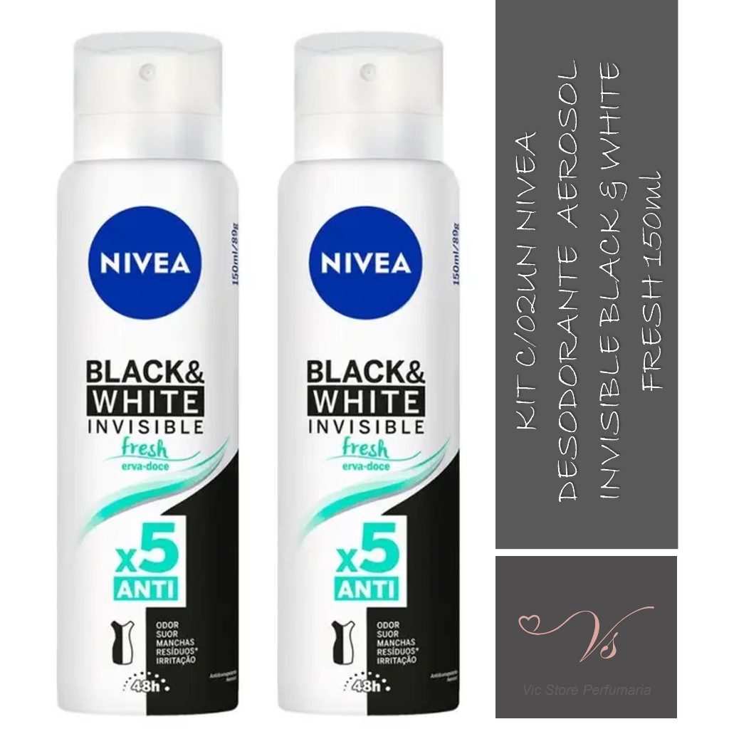 Kit com 02un Nivea Desodorante Antitranspirante Aerosol Invisible Black & White Fresh150ml