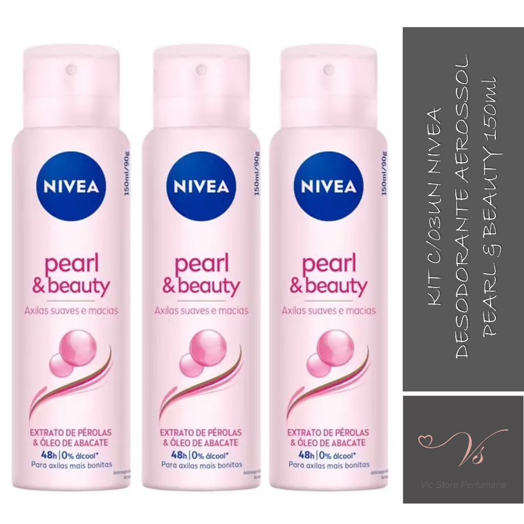 Kit com 03un Nivea Desodorante Antitranspirante Aerossol Pearl & Beauty em Oferta na Shopee