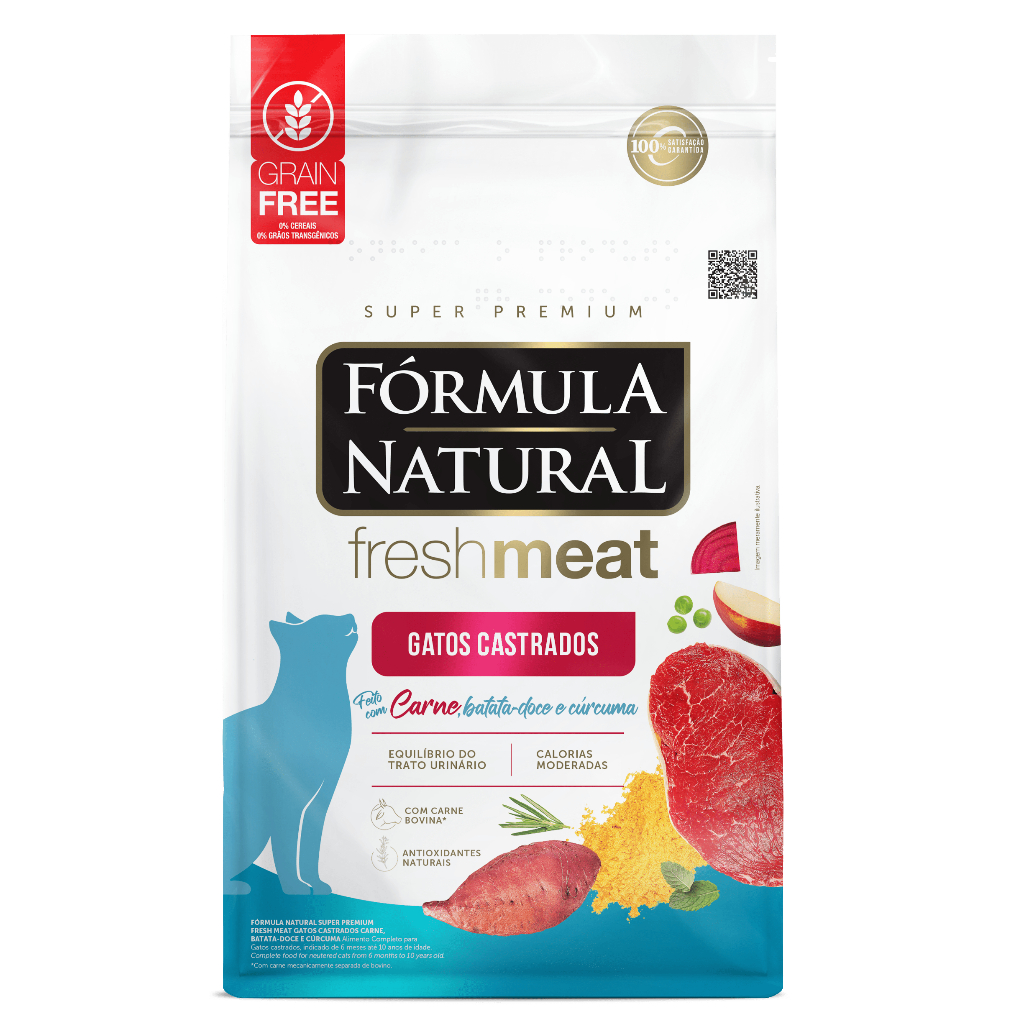 KIT COM 3 Ração Gatos Fórmula Natural Fresh Meat 500g gatos - Castrados (Salmão ou Carne) - Pet Gato