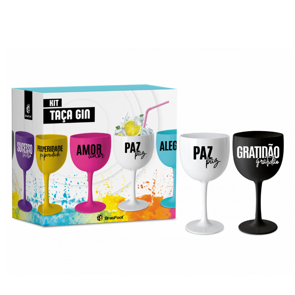 Kit 2 Taças Festas para Drinks Coquetéis Gin 580 ml - Gratidão Saúde Festa Eventos e Drinks