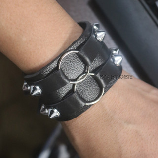 Pulseira de Spike couro preto  rock roqueiro masculina feminino de metal fivela ajustável Bracelete Dupla funk Cone Tachas Punk grossa
